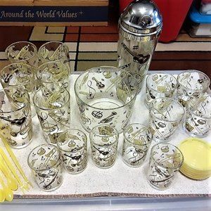 RARE HAZEL ATLAS FULL VINTAGE BARWARE SET 1950S "JAZZ BAND"